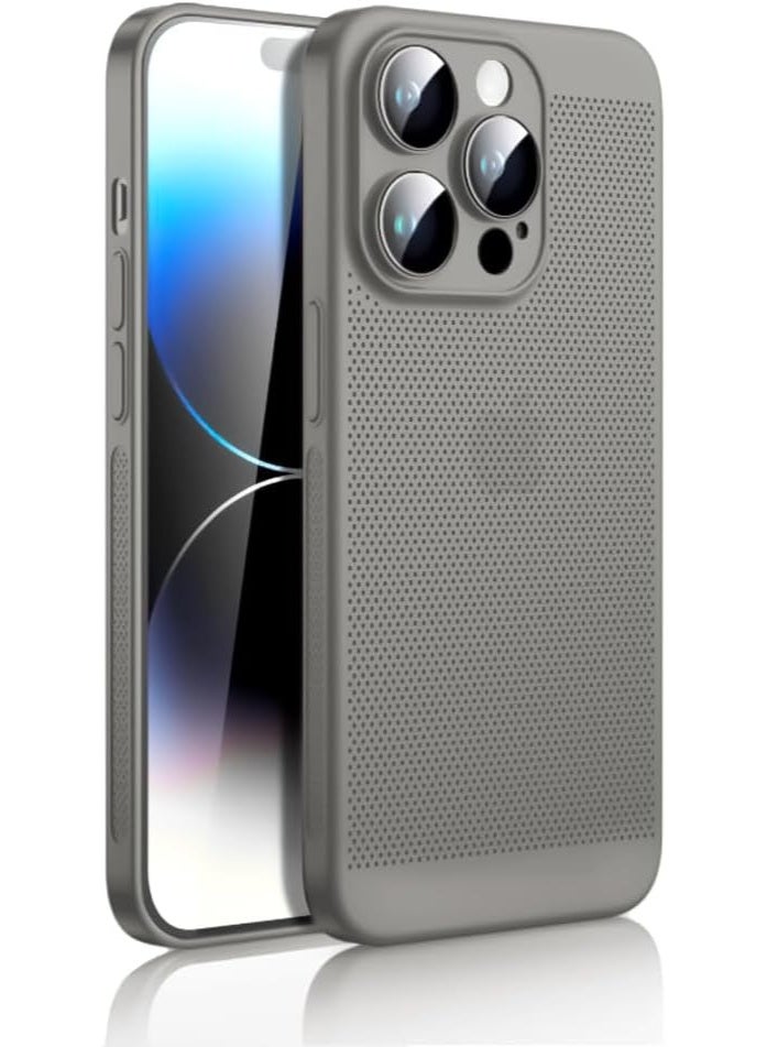 Compatible with Case For Iphone 15 Pro Max Heat Dissipation Case with Built-in Camera Lens Protector Slim Fit Breathable Cooling Anti-Fingerprint Hard PC Back Shockproof Cover - (Gray)